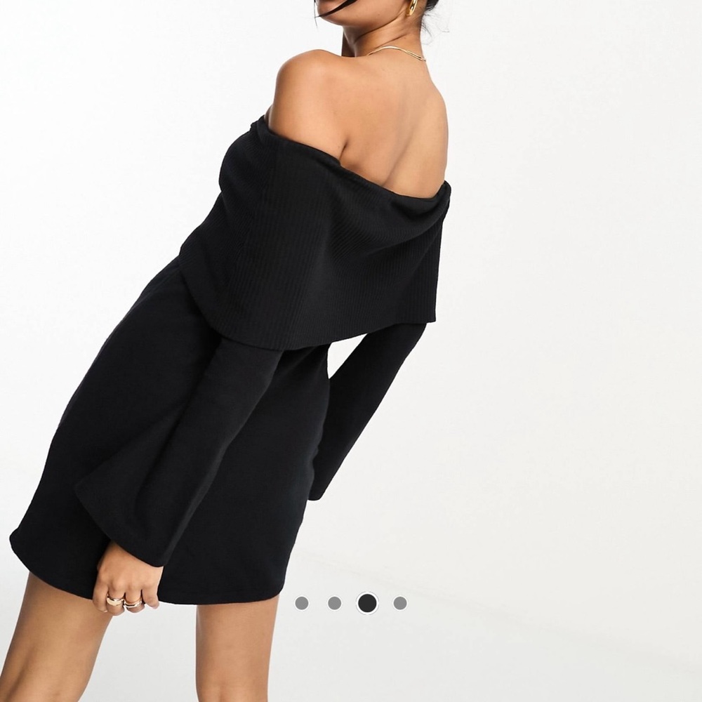 ASOS DESIGN super soft mini dress Bardot flare sleeve size 4 black